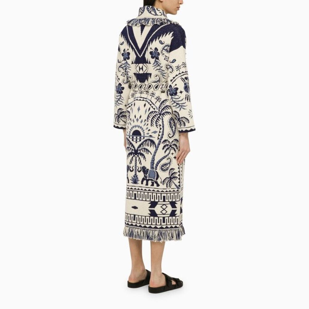 Alanui White/Blue Jacquard Long Cardigan - Picture 3 of 4